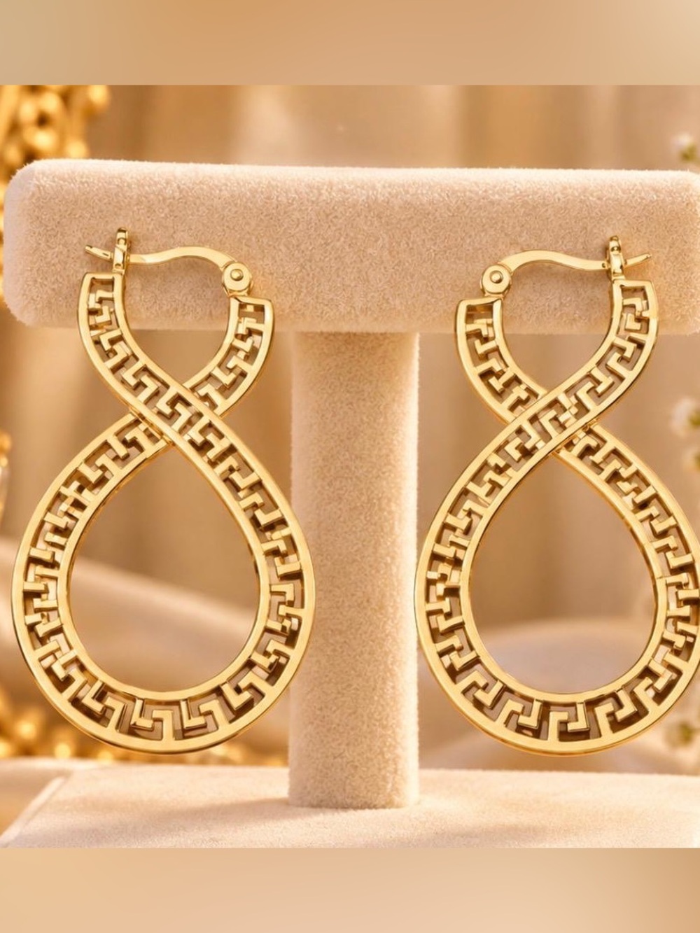 Gold Greek Key Infinity Hoop Earrings - Women Jewelry